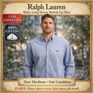 Ralph Lauren Shirt Mens Medium Blue Blake Oxford Button Front Long Sleeve Cotton